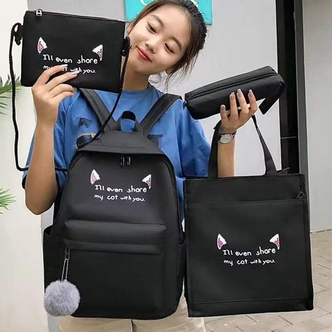 4 in 1 Ladies Backpack Canvas Backpacks Crossbody Bag Girls School Backpack School Bag Black