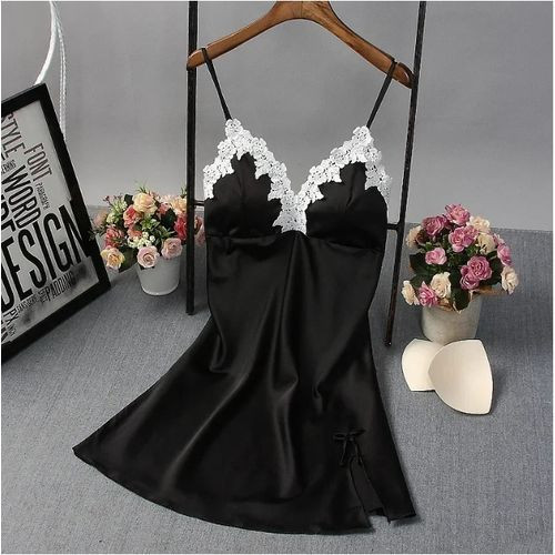 Sexy Satin Bowknot Lace Women Pajamas Sleepwear Underwear