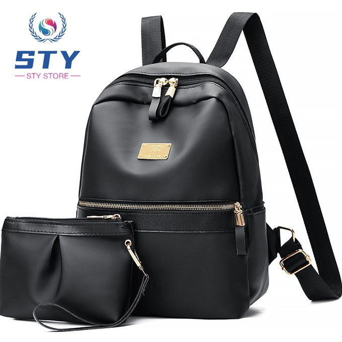 STY 2 Pcs Ladies Backpack Women School Bags Purse Mini Bag Set