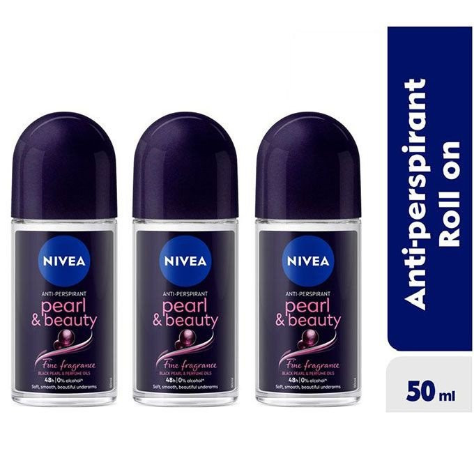 NIVEA Pearl & Beauty Black Pearl Fine Fragrance Anti-Perspirant Roll-On, 48h - 50ml (Pack Of 3)