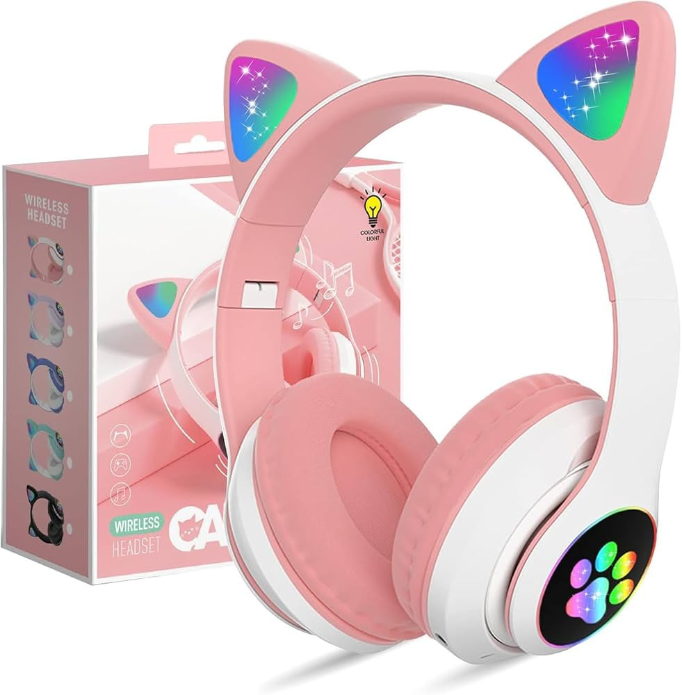LED Ear Cat Noise Cancellation Bluetooth Headphones 5.0 Headphones Support Audio Cable 3.5mm Jack