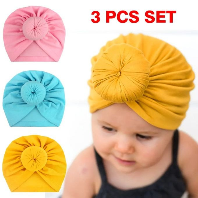 3 Pcs Cute Baby Turban Hat Cotton Soft Newborn Caps