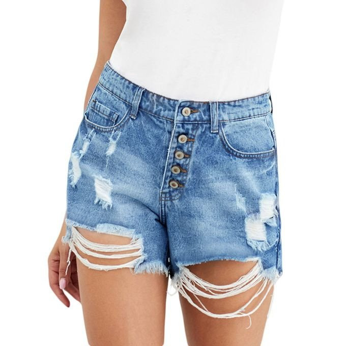 ASHION Women's Ripped Denim Shorts High-Waist Casual