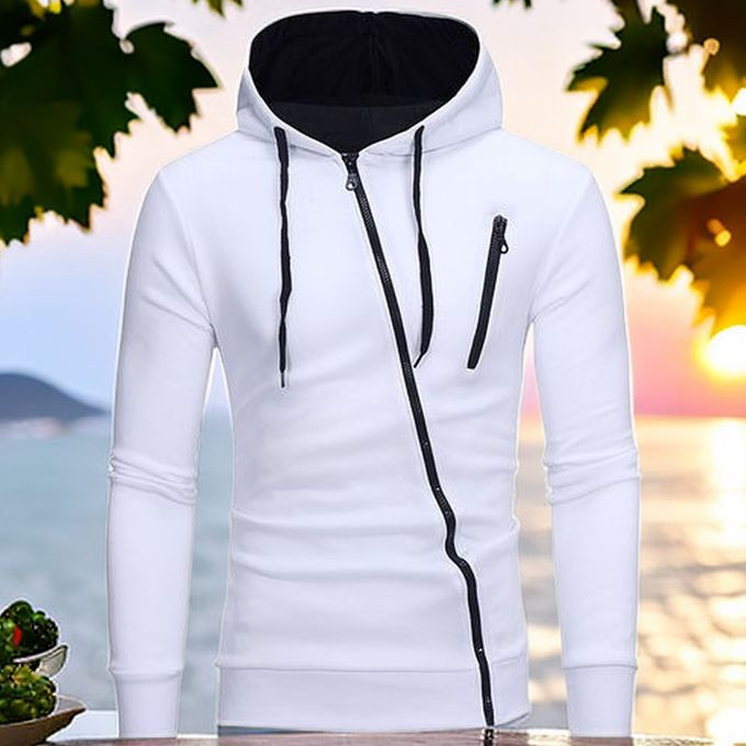Berrykey Men's Trendy Zipper Comfort Hoodie Varsity Jacket Sweatshirts - White
