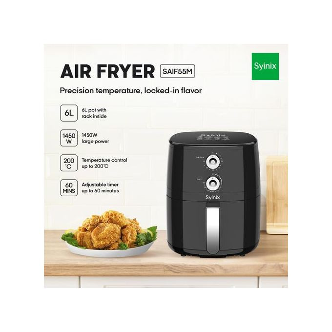 Syinix 6L Temperature Control 3D-Heating Air Fryer