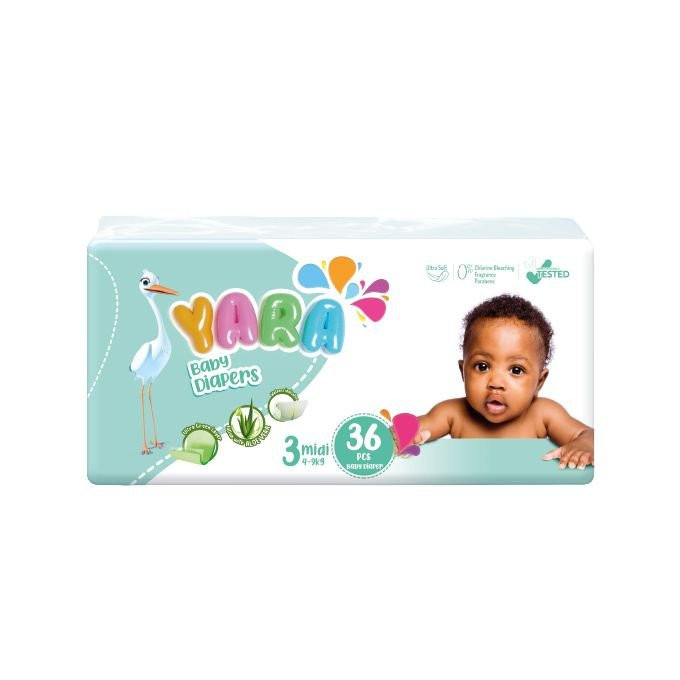 YARA Baby Diaper Size 3 Midi 4-9 Kg, Twin Pack (36 Pcs)