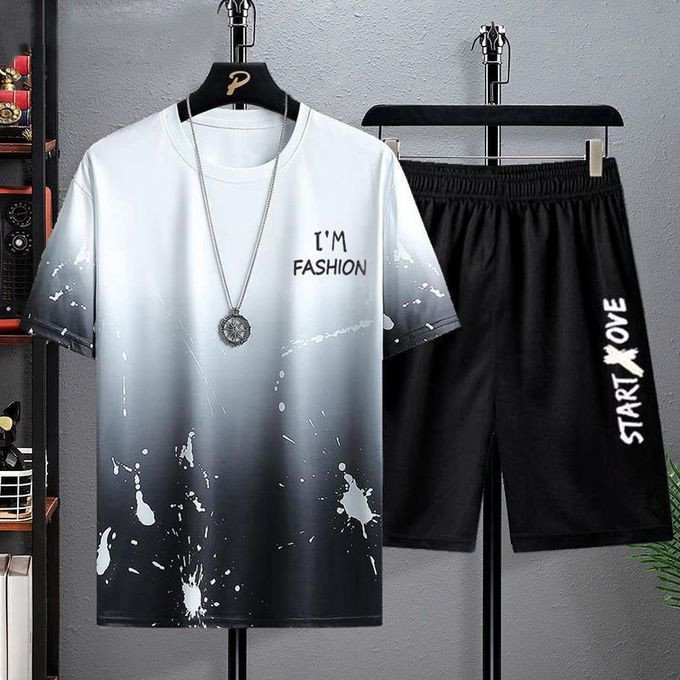 Men's 2-in-1 Short Sleeved T-shirt&Shorts Set - Black