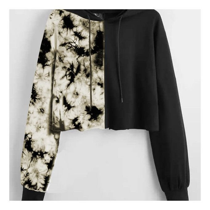 Danami Tie & Die Printed Crop Hoodie- Black